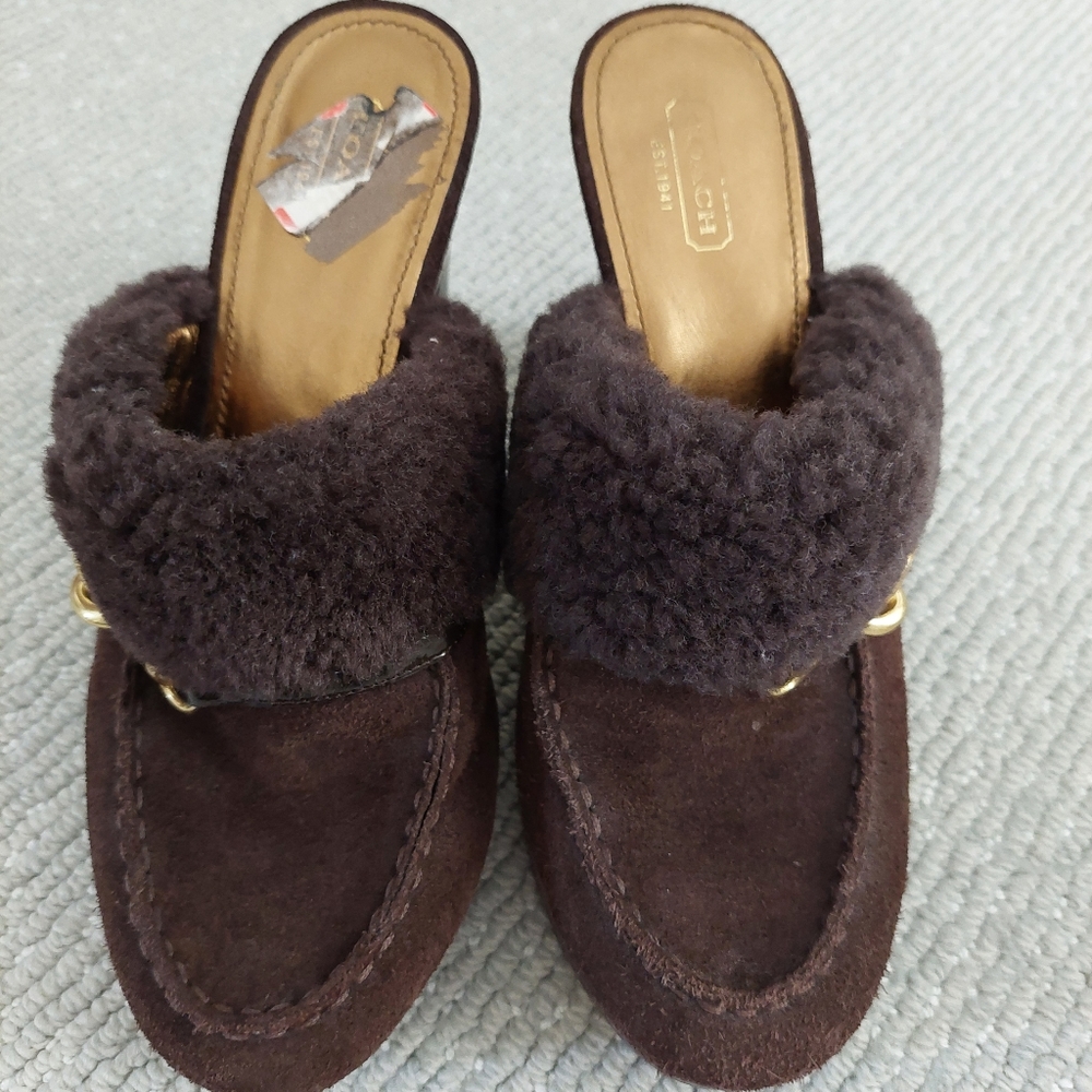 Coach suede clogs with fur - Picture 1 of 14